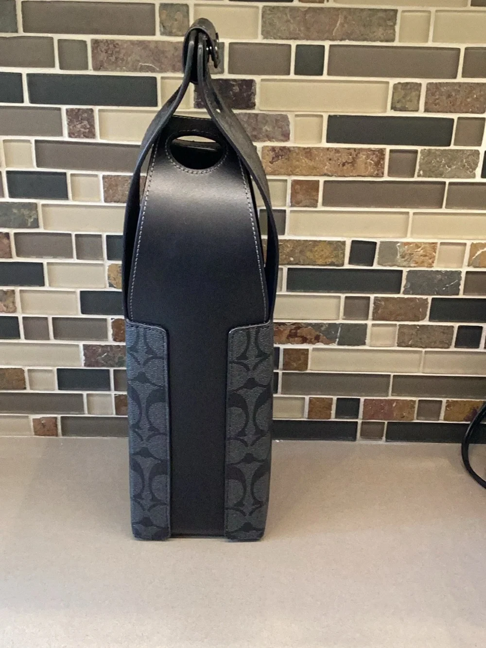 Coach Black/Gray Signature Monogram Wine Bottle Carrier